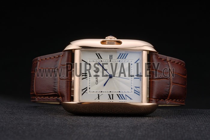 Cartier Tank Anglaise 36mm White Dial Gold Case Brown Leather Bracelet