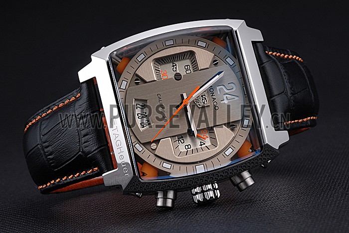 Tag Heuer Monaco 24 Calibre 36 Chronograph Gold And Beige Dial Black Leather Strap 622274