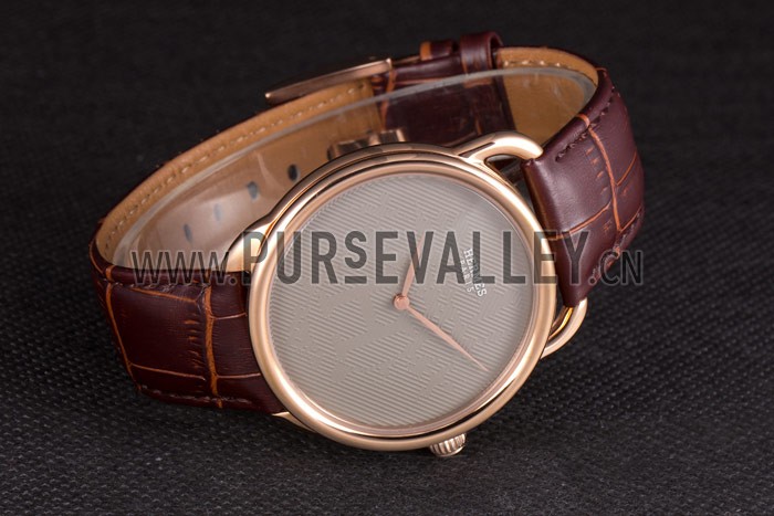 Hermes Classic Croco Leather Strap Silver Dial 801395