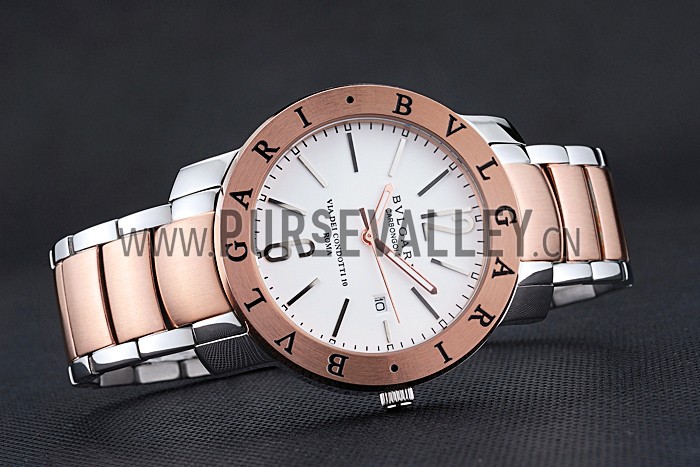 Bvlgari Bvlgari 42mm White Dial Stainless Steel Case Rose Gold Bezel Two Tone Bracelet
