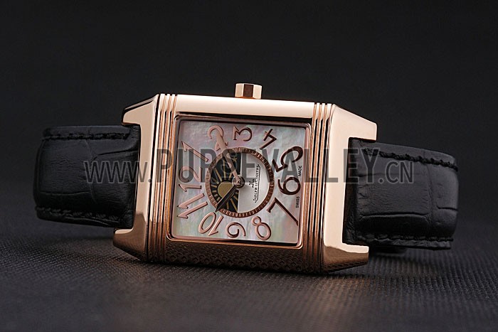 Jaeger le Coultre Reverso Squadro Lady Black Leather Strap Pearl Dial 41966