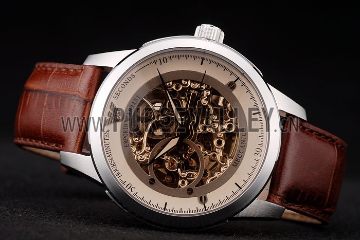 Emporio Armani Meccanico Brown Leather Strap Open Dial 98249
