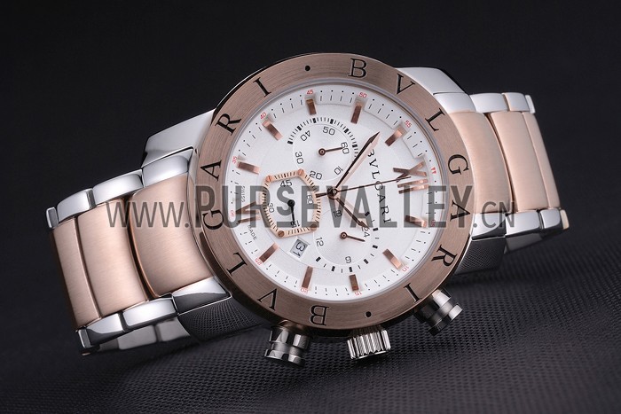 Bvlgari Diagono 46mm White Dial Stainless Steel Case Rose Gold Bezel Two Tone Bracelet