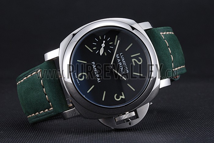 Panerai Luminor Marina Polished Stainless Steel Bezel Green Leather Bracelet 622310