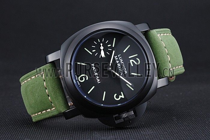 Panerai Luminor Marina Ion Plated Stainless Steel Bezel Green Leather Bracelet 622312