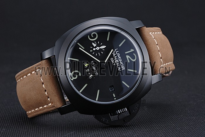 Panerai Luminor GMT Ion Plated Stainless Steel Bezel Khaki Leather Bracelet 622315