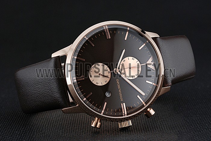 Emporio Armani Classic Chronograph Black Dial Rose Gold Case Black Leather Bracelet 622333