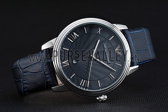Emporio Armani Classic Dark Blue Dial Silver Case Dark Blue Leather Bracelet 622335