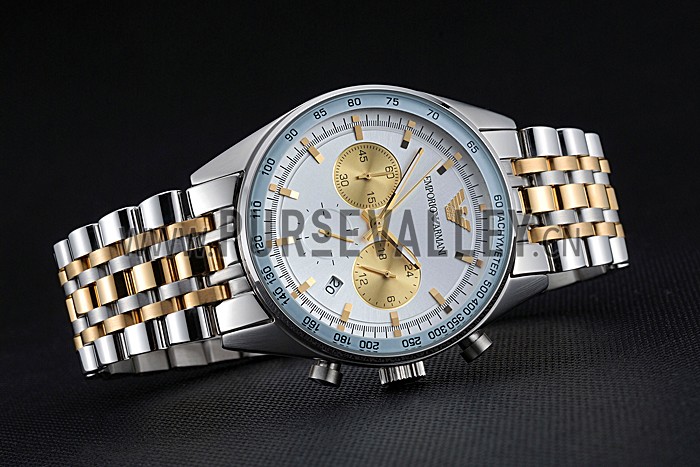 Emporio Armani Sportivo Chronograph Silver Dial Two Tone Stainless Steel Bracelet 622350