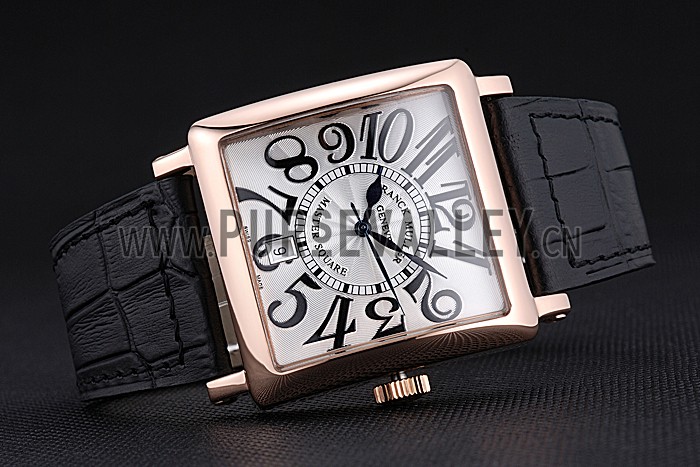 Franck Muller Master Square White Dial Gold Case Black Leather Band 622354