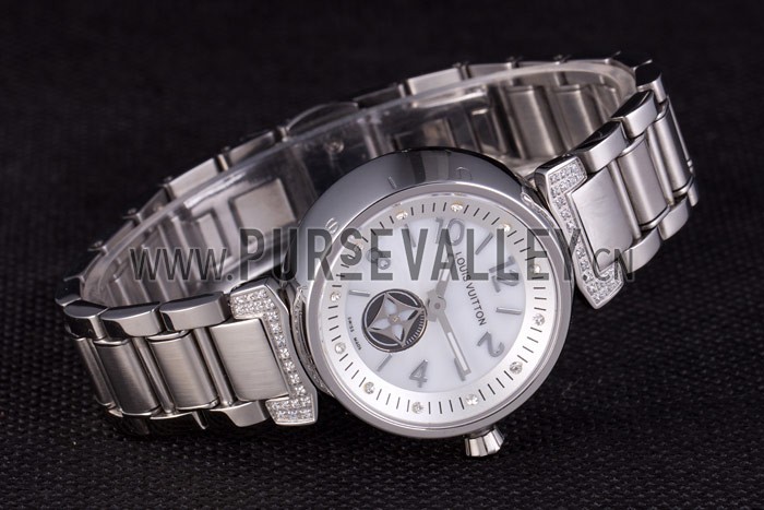 Louis Vuitton Tambour Stainless Steel Bracelet White Dial 801415