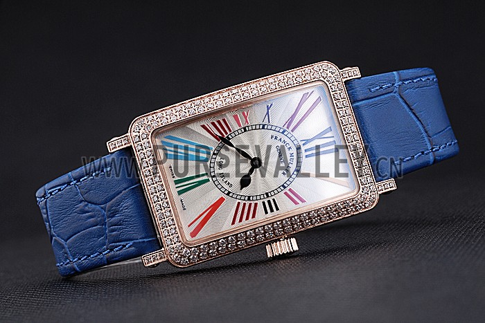 Franck Muller Long Island Classic White Dial Diamonds Case Blue Leather Band 622376