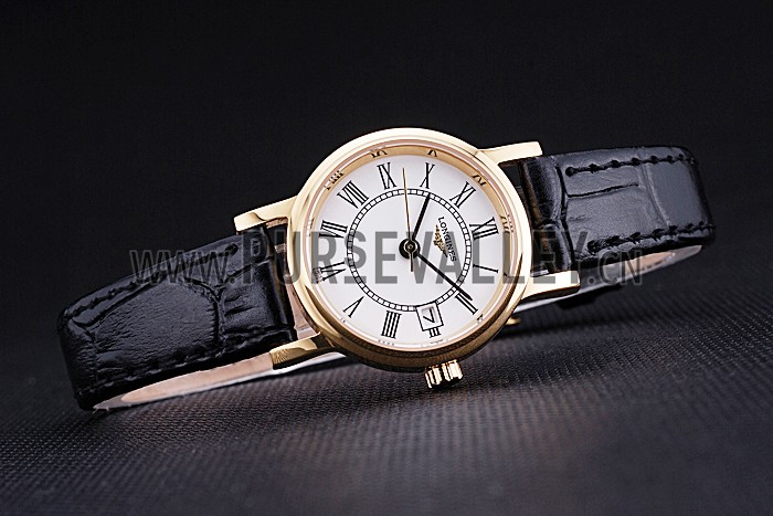 Longines La Grande Classique White Round Dial Gold Case Black Leather Band Small 622383