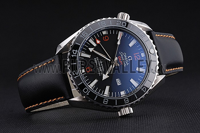 Omega Seamaster Planet Ocean GMT Black Dial Black Leather Band 622393