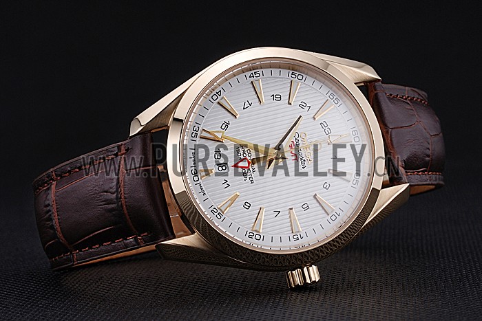 Omega Seamaster Planet Ocean GMT White Dial Gold Case Brown Leather Band 622399