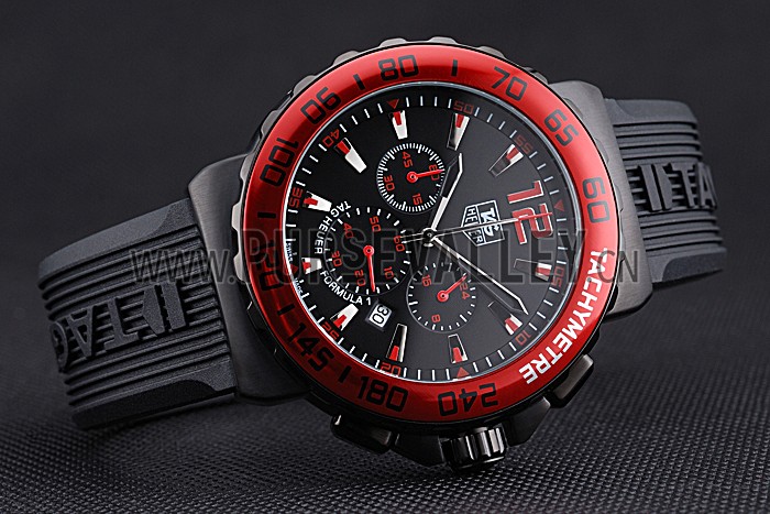 Tag Heuer Formula 1 Chronograph Black Dial Red Bezel Red Numerals 622407