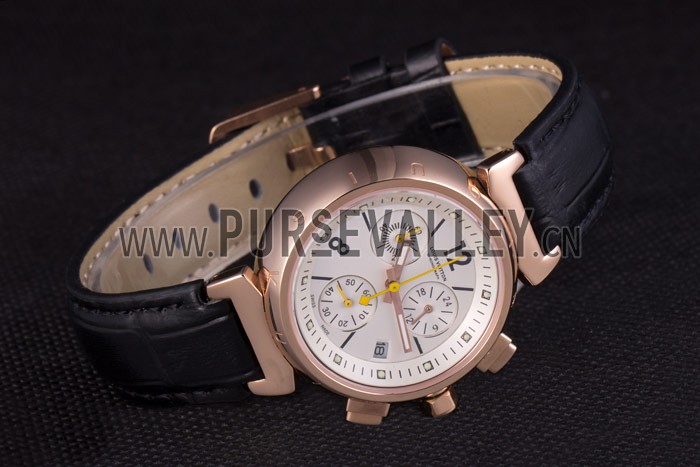 Louis Vuitton Tambour Black Leather Bracelet White Dial 801418