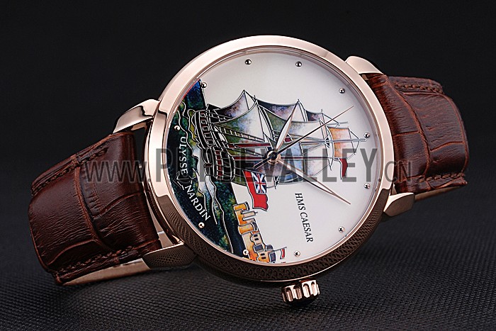 Ulysse Nardin Classico HMS Caesar Limited Edition White Dial Brown Leather Strap 622425