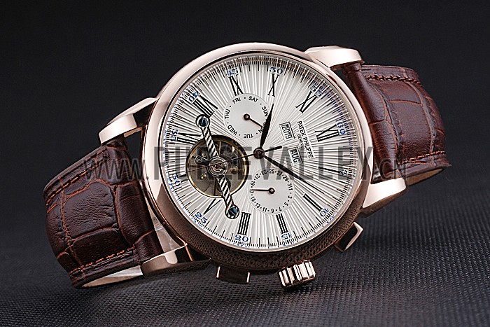 Patek Philippe Grand Complications Gold Case White Dial Roman Numerals Brown Leather Bracelet 622253