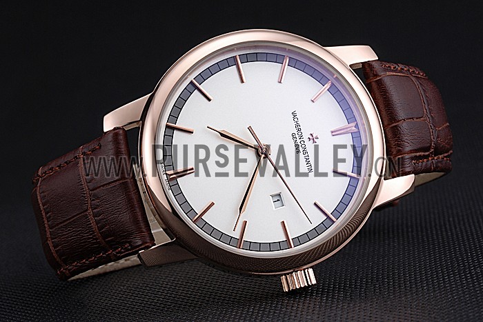 Vacheron Constantin Patrimony Contemporary Gold Case White Dial Brown Leather Strap 622307