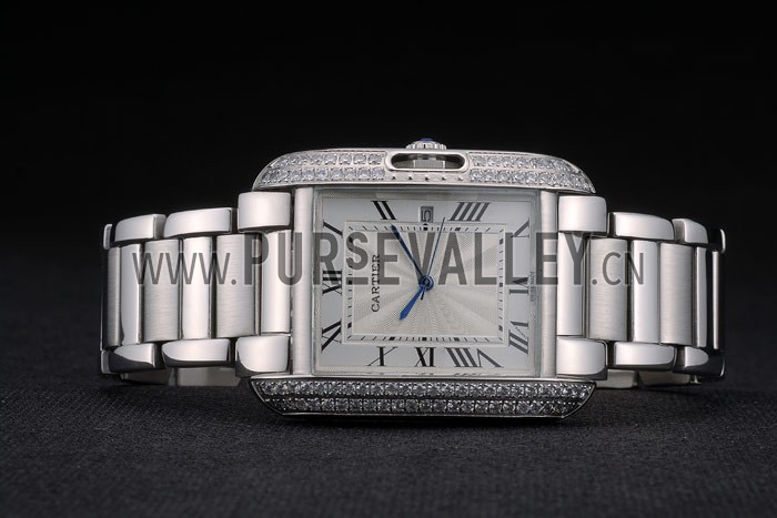 Cartier Tank Anglaise 30mm White Dial Diamonds Steel Case Stainless Steel Bracelet