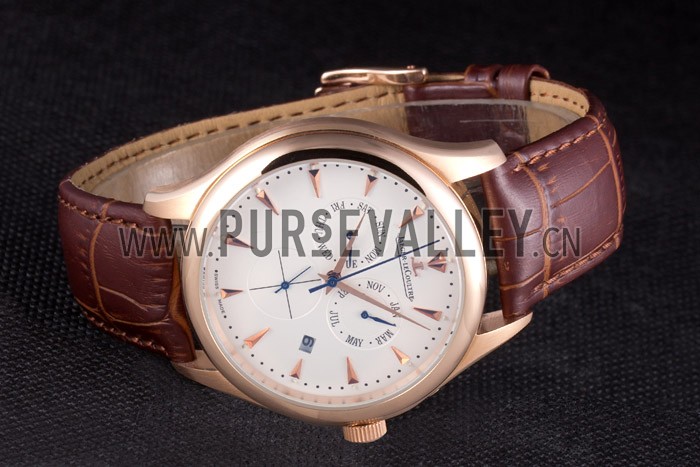 Jaeger Lecoultre Master Gold Bezel Brown Leather Band 621611