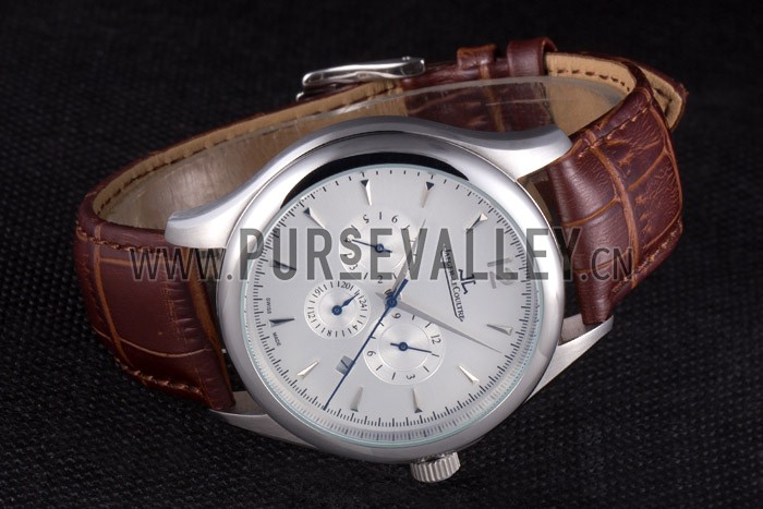 Jaeger Lecoultre Master Chronograph Silver Bezel Brown Leather Band 621612