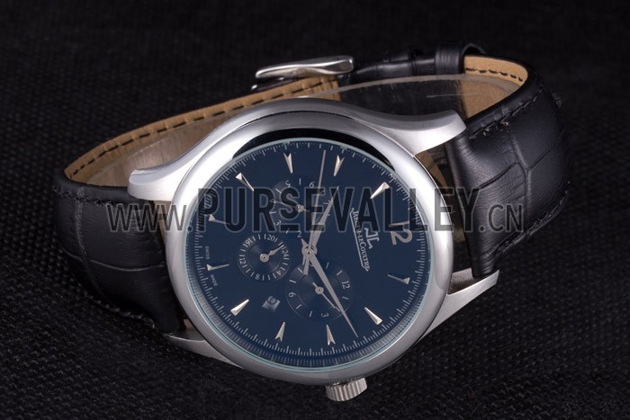 Jaeger Lecoultre Master Chronograph Silver Bezel Black Leather Band 621620