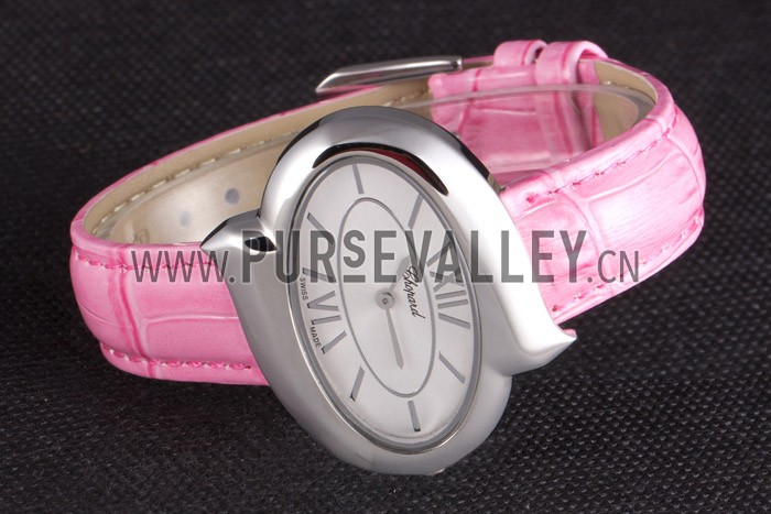 Chopard Luxury Silver Bezel with White Dial and Pink Leather Strap 621543