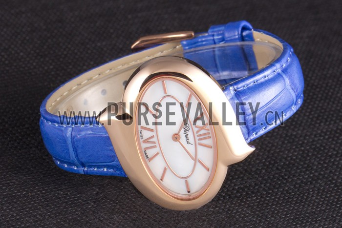 Chopard Luxury Gold Bezel with White Dial and Blue Leather Strap 621544