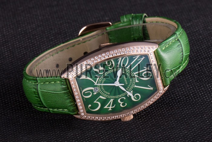 Franck Muller Casablanca Green Croco Leather Band Crystal Encrusted Bezel 621646