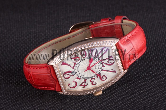 Franck Muller Casablanca Red Croco Leather Band Crystal Encrusted Bezel 621647