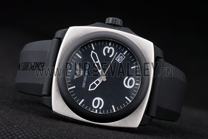 Emporio Armani Classic Black Rubber Strap Polished Stainless Steel Bezel