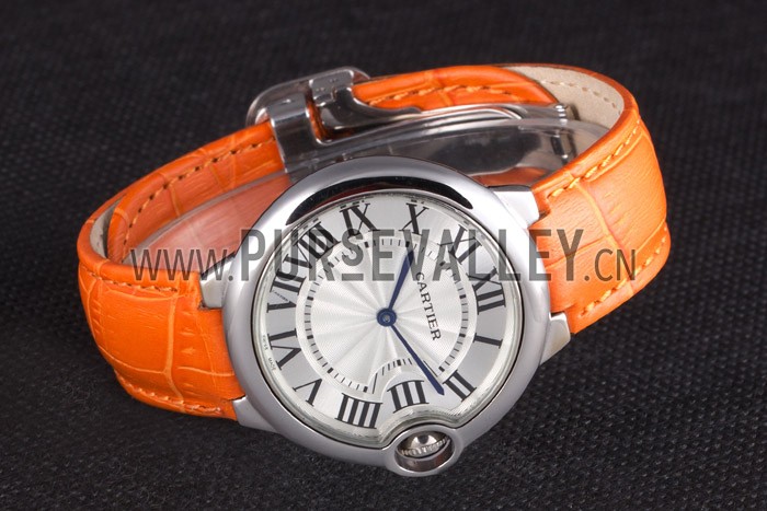 Cartier Ballon Bleu Silver Bezel with White Dial and Orange Leather Band 621550