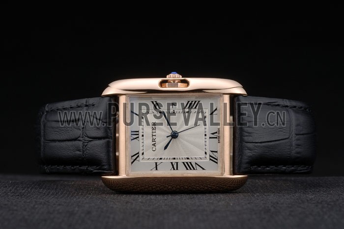 Cartier Tank Anglaise 30mm White Dial Gold Case Black Leather Bracelet