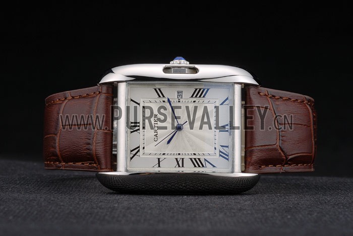 Cartier Tank Anglaise 36mm White Dial Stainless Steel Case Brown Leather Bracelet
