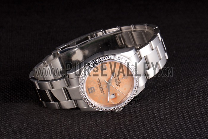 Rolex Datejust Polished Stainless Steel Orange Flowers Dial Diamond Plated