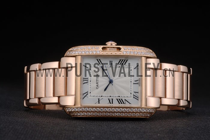 Cartier Tank Anglaise 36mm White Dial Diamonds Rose Gold Case Rose Gold Bracelet
