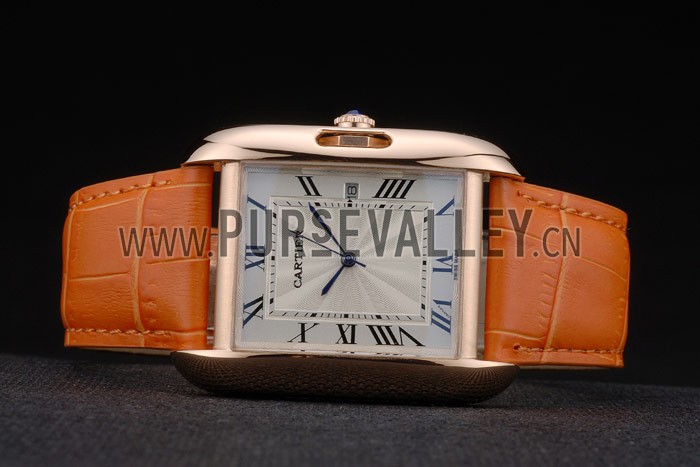 Cartier Tank Anglaise 36mm White Dial Gold Case Orange Leather Bracelet