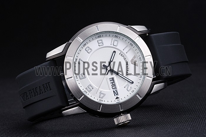 Emporio Armani Classic Black Rubber Strap White Dial