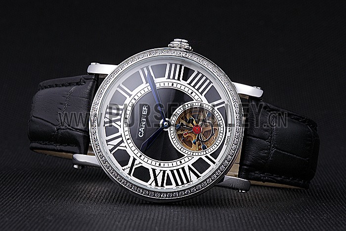 Cartier Rotonde Flying Tourbillon Diamonds Black Dial 621953