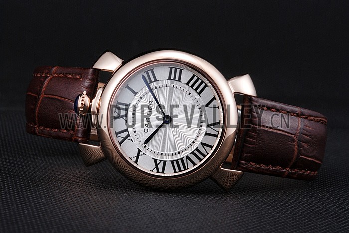 Cartier Rotonde Blue Crown Brown Leather Bracelet 621974