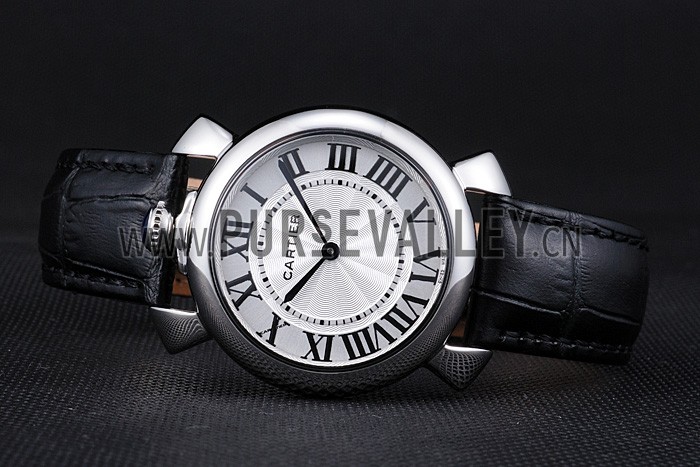 Cartier Rotonde Blue Crown Black Leather Bracelet 621975