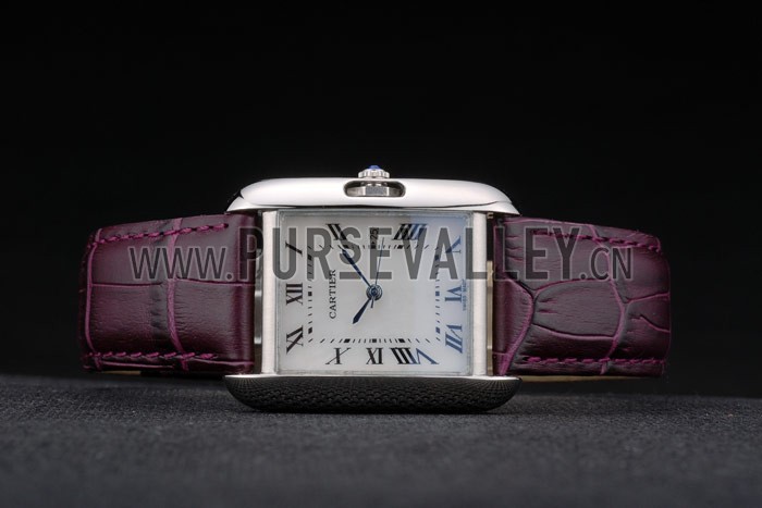Cartier Tank Anglaise 30mm White Dial Stainless Steel Case Purple Leather Bracelet