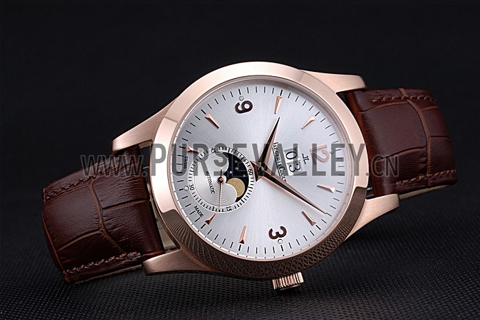 Jaeger LeCoultre Master White Dial Brown Leather Band Rose Gold Bezel 622080