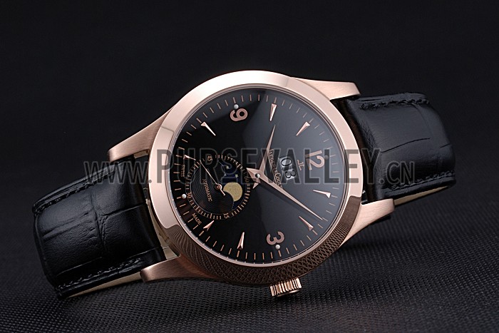 Jaeger LeCoultre Master Black Dial Black Leather Band Stainless Steel Bezel 622081