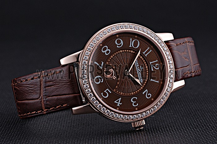 Jaeger LeCoultre Rendez-Vous Brown Dial Brown Leather Strap Rose Gold Diamond Bezel 622084