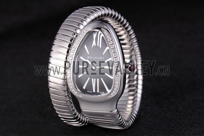 Bvlgari Serpenti 23mm Black Dial Stainless Steel Case With Diamonds Steel Bracelet