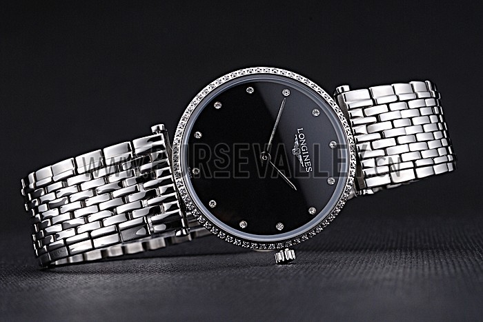 Longines La Grande Classique Stainless Steel Black Dial Diamond Bezel Homme 622107