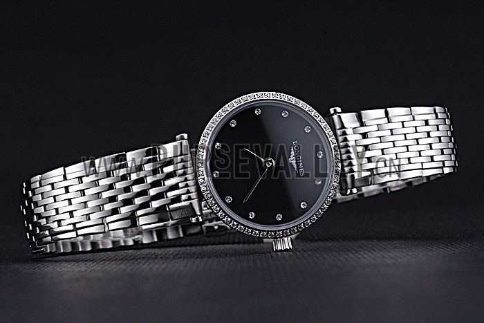 Longines La Grande Classique Stainless Steel Black Dial Diamond Bezel Femme 622108